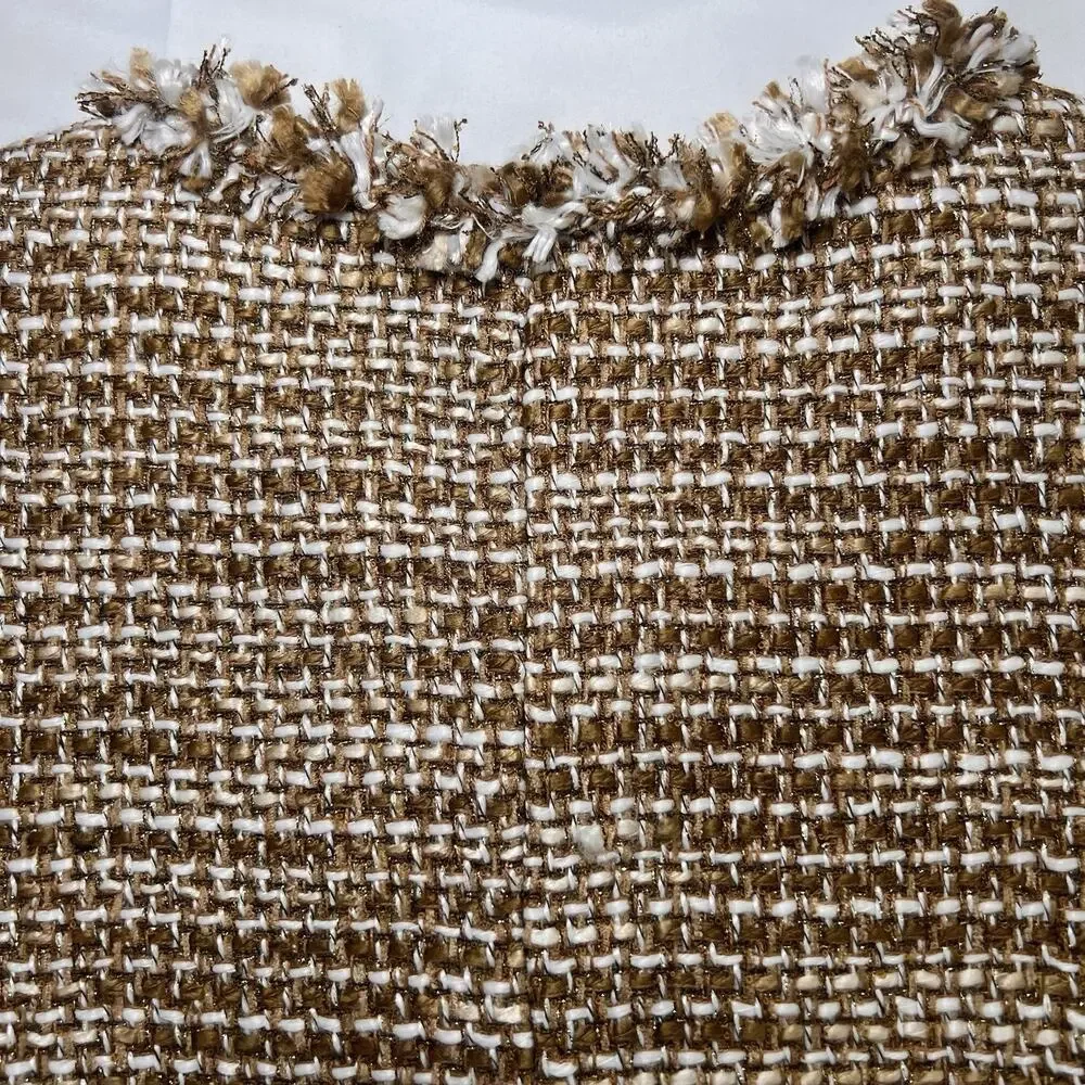 Cabi Phoebe Jacket Size M Brown White Metallic Tweed Fringe Blazer Style 343